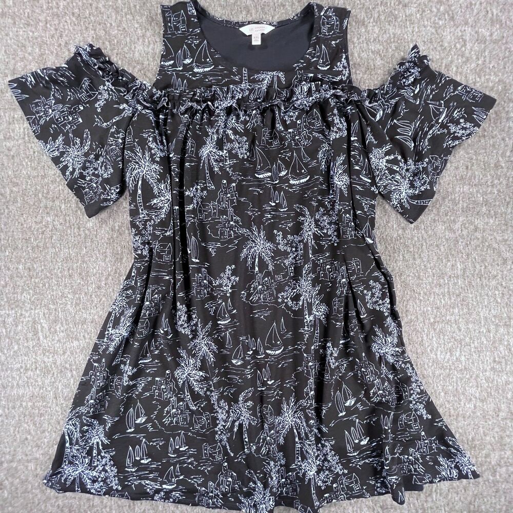 LC Lauren Conrad Toile Sailboat Palm Tree Dress XXL Coastal Resort Beach Summer - Picture 3 of 15